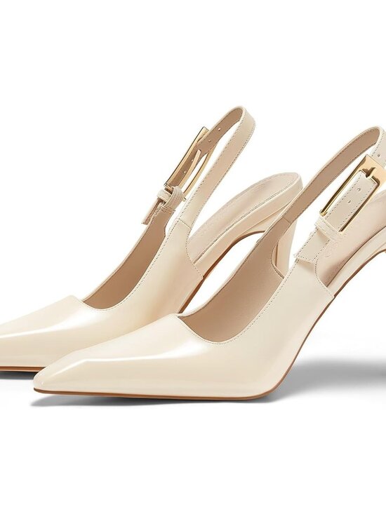 ⚡Women's White Slingback High Heels Pointed Toe Stilettos Metal Buckle - Picture 2 of 5